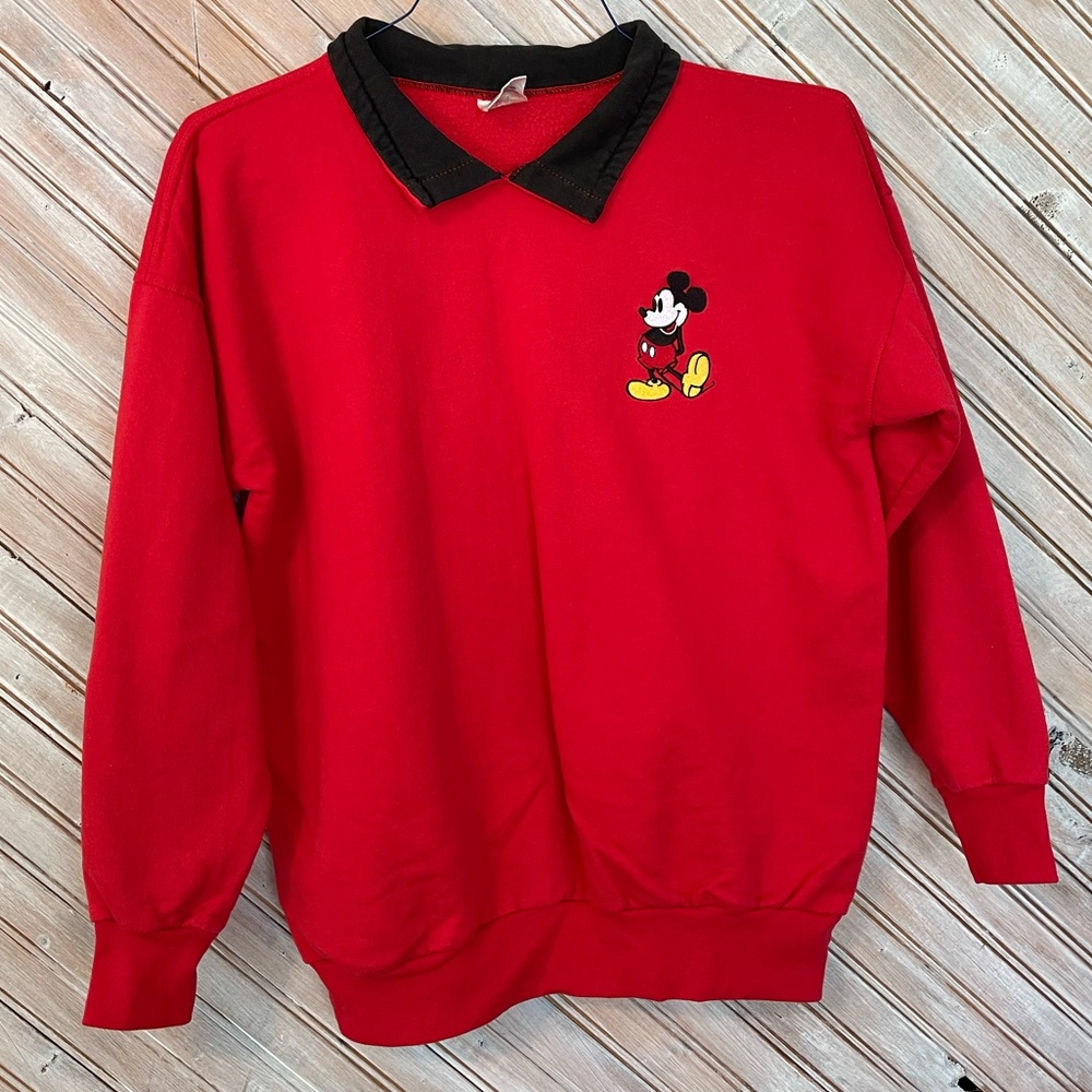 Vintage Disney Embroidered Mickey Mouse Collared Crewneck Sweater Mint Condition